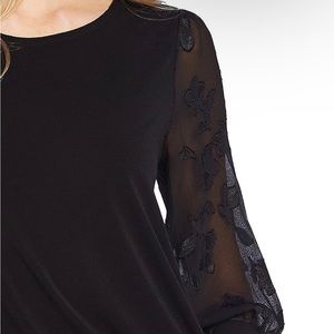 Black CeCe blouse Sheer Floral Sleeves 3X Plus Size